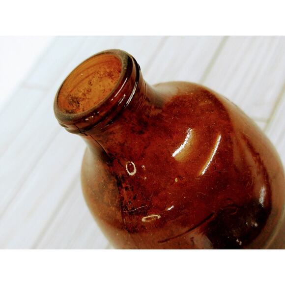 Vintage Brown Barrel Bottle 5.5" Steinie‎ Embossed Symbol Rustic Barn Find - Picture 7 of 11